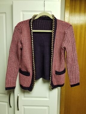 🦋Unbranded crochet knit open cardigan chained sweater with front pockets